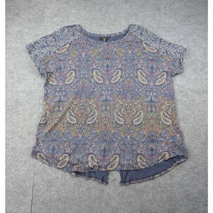 Lucky Brand Tee Shirt Womens 3X Paisley Western Boho Festival Top Blue Hippie